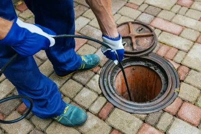 Plumber cleaning an outdoor sewer drain in Murrieta